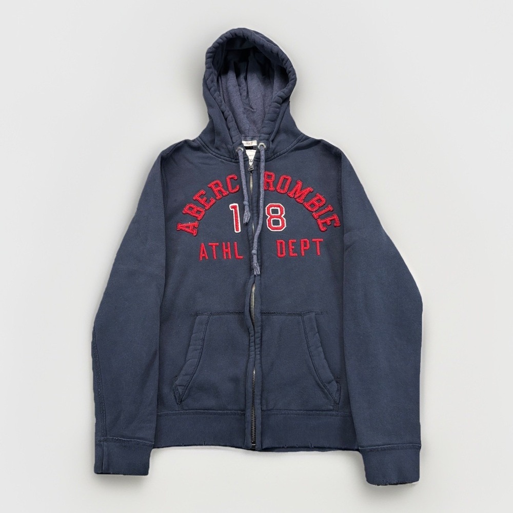 Abercrombie & Fitch‎ Muscle Hoodie M Vintage Y2K Zip Up Preppy Distressed